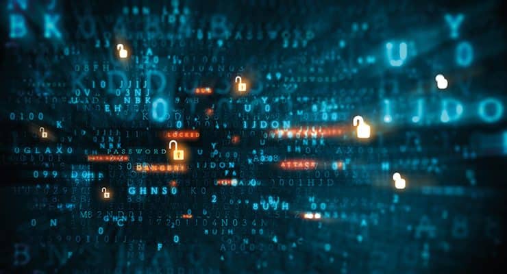 a digital illustration depicting a cybersecurity or data breach theme.