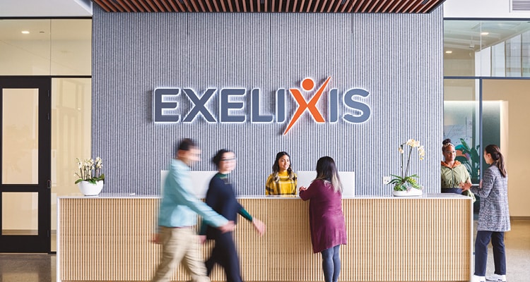 the lobby of Exelixis, Inc., a pharmaceutical company focused on oncology drug discovery and development