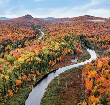 an aerial view of the Bog River near Tupper Lake located within the spectacular Adirondack Park in Upstate New York