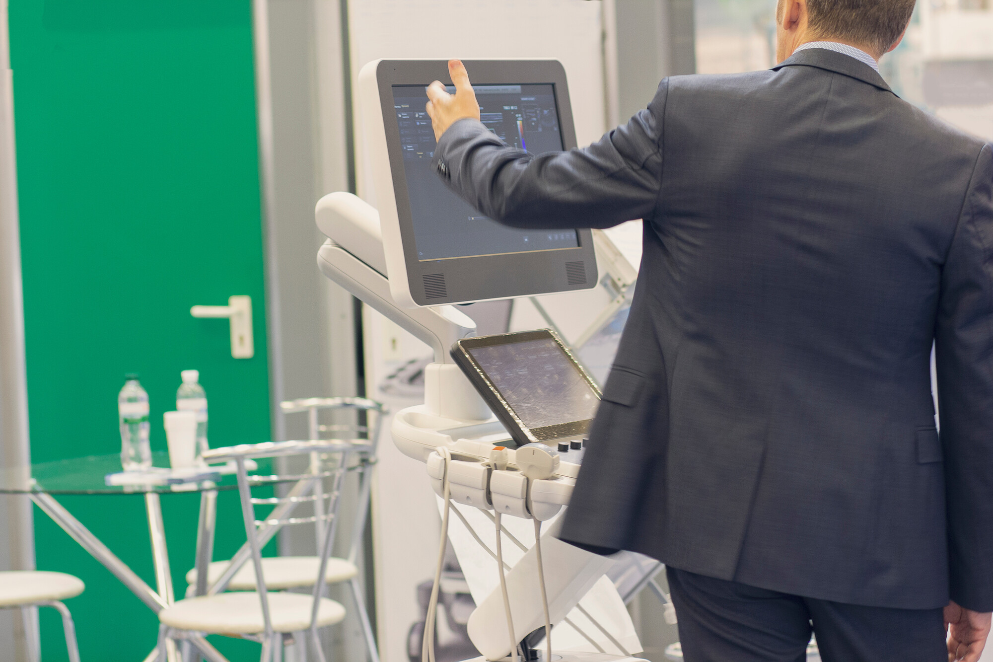 Medical device sales representative using AI-powered sales intelligence software to analyze hospital accounts and improve commercial performance.